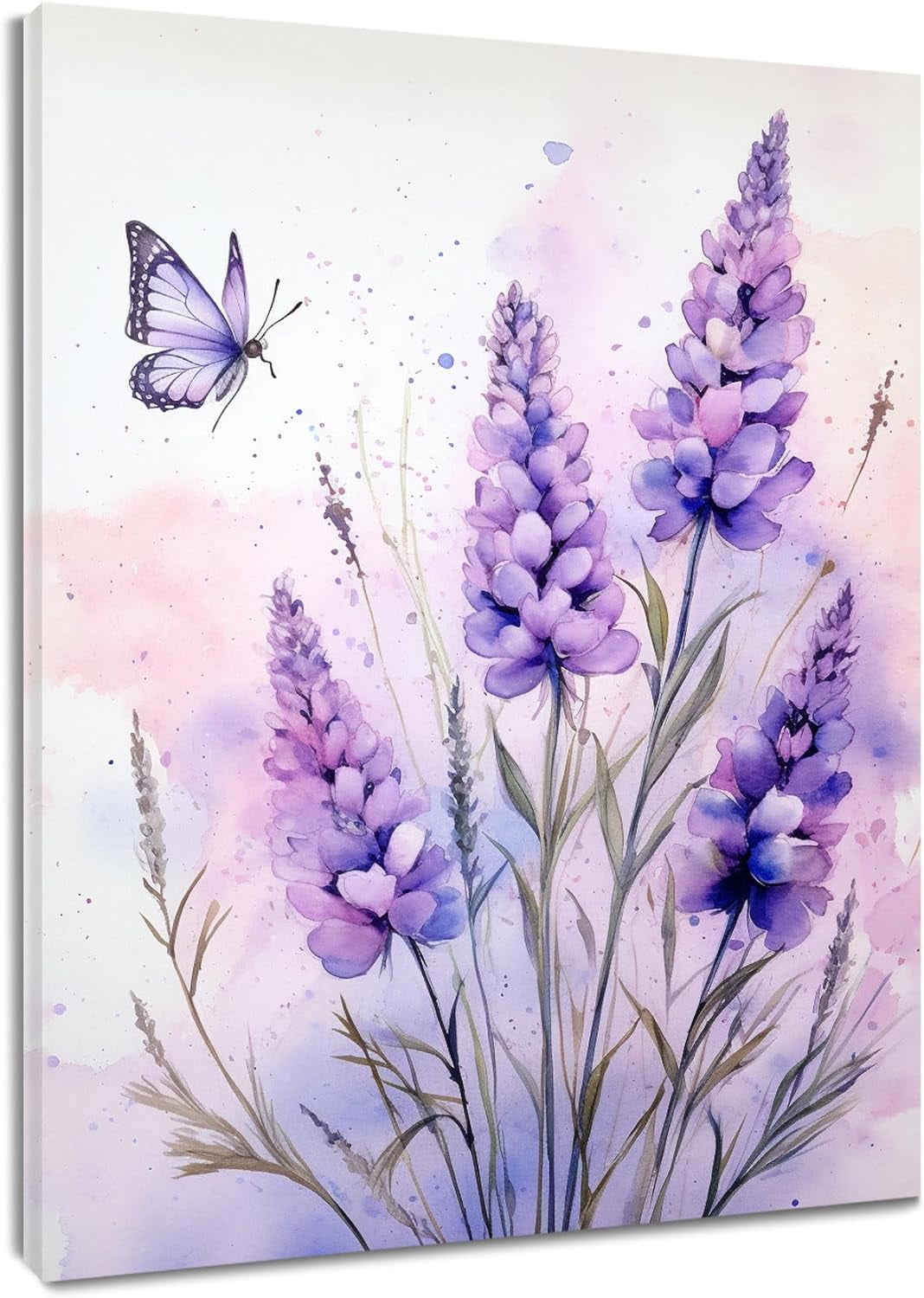 Lavender Wall Art for Living Room,Purple Floral and Butterfly Pictures Wall Decor Country Flower