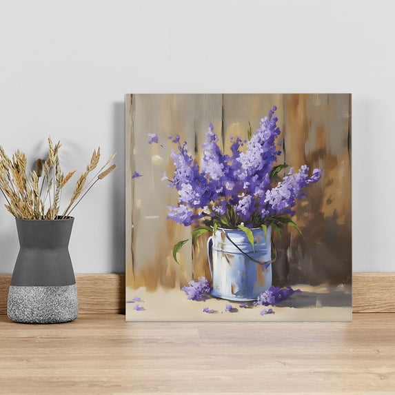 Lavender Wall Art Painting on Canvas, Spring Floral Purple Watercolor Vintage Canvas Art Home Prints Wall Art Framed Modern Artwork for Living Room Bedroom Wall Decor 16x16in