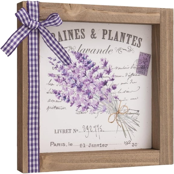 Lavender Wall Decor Art, Wooden 6 Inch Purple Pictures Lavender Sign, Bathroom Room Bedroom Table Shelf Rustic Decoration For Home