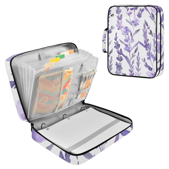 Lavender Watercolor Accordion File Organizer Expanding File Folder 3-Ring Binder Bag 500 Sheets A4 Size