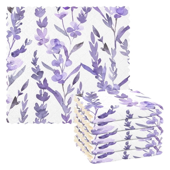 Lavender Watercolor Dish Cloths Dish Towels Cleaning Cloths Quick Drying Reusable 11" x 11" Set of 6