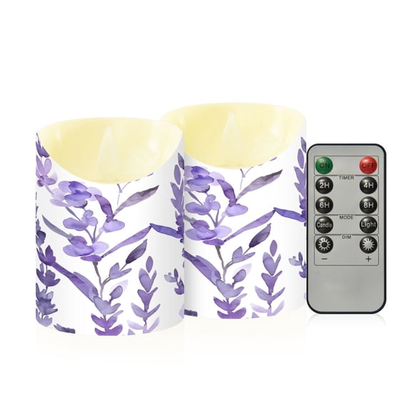 Lavender Watercolor Flickering Flameless Candles with Remote Timer Battery Operated LED Tealight Set of 2 M