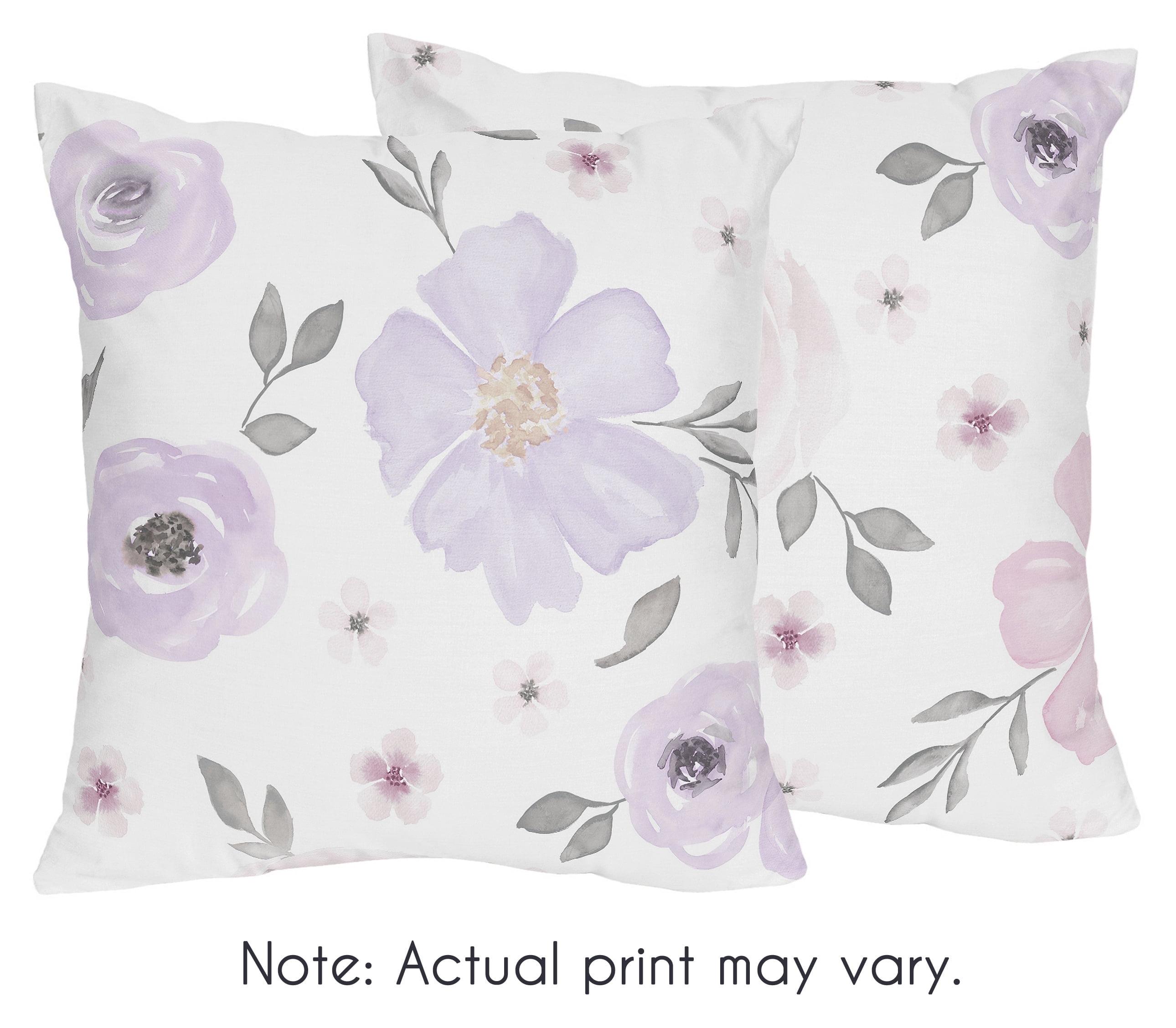Lavender and Grey Watercolor Floral Square Pillow Set