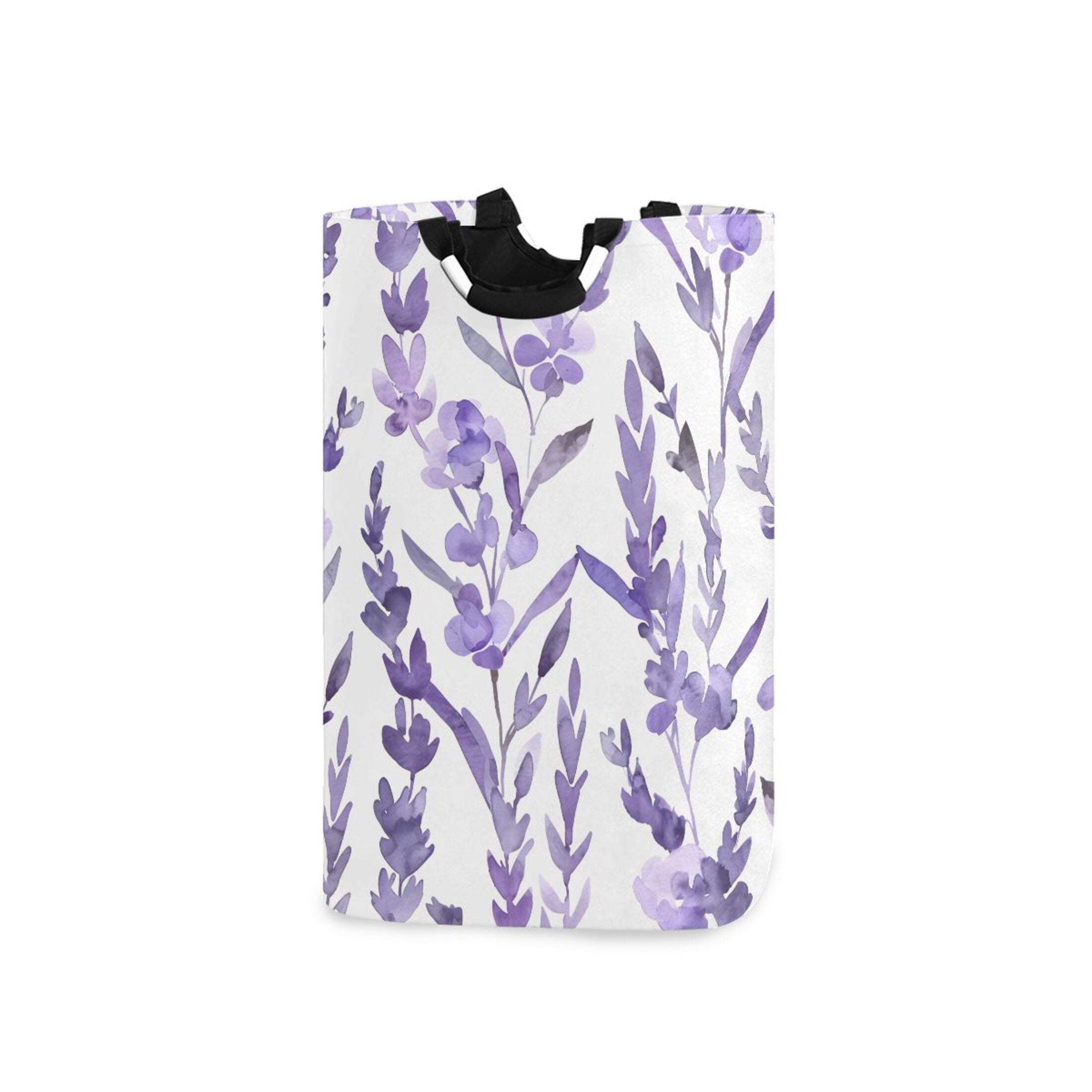 Lavender Watercolor Laundry Basket with Handles Foldable Laundry Hamper Freestanding Washing Bin 50L