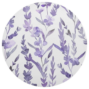 Lavender Watercolor PVC Round Grid Placemat Table Mat 1 Pc for Kitchen Dining Room 15.4" x 15.4"