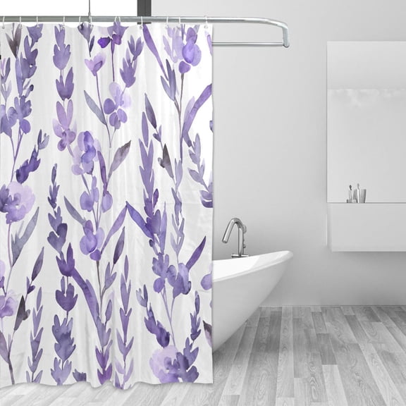 Lavender Watercolor Shower Curtains with 12 Hooks Waterproof Bathroom Decor 66" x 72"