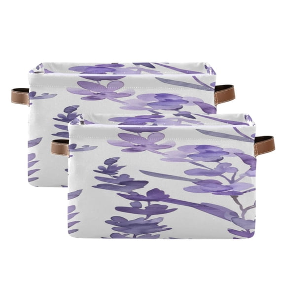 Lavender Watercolor Square Storage Bins with Handles Collapsible Containing Box 2 Packs
