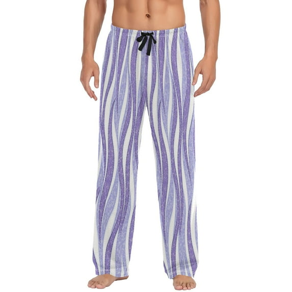 Lavender Waves Men's Lightweight Pajama Bottoms Stretch Elastic Waist Side Pockets Spring Fall