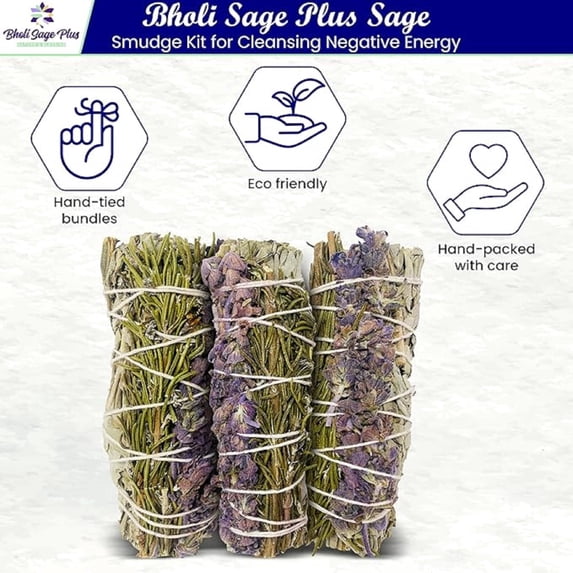 Bholi Sage Plus - Rosemary & Lavender Sage Smudge Sticks with White Sage Pack of 3