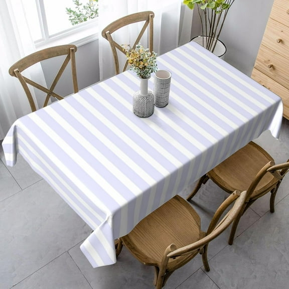 Lavender White Simple Horizontal Striped Tablecloth Rectangle Table Cloth Washable Table Cover for Decoration Kitchen Dining Room 60x84 Inch