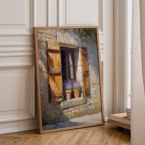 Lavender Window Provence Print, Rustic French Country Cottage Wall Art Poster Unframed Paper Print