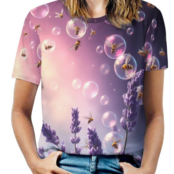 Lavender Women T-Shirt Classic O Neck T-Shirts Short-Sleeve Trendy Animal Print Design Tshirt Casual Clothing