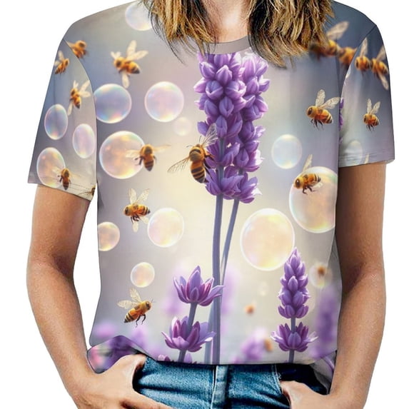 Lavender Women T-Shirt Classic O Neck T-Shirts Short-Sleeve Trendy Animal Print Design Tshirt Casual Clothing