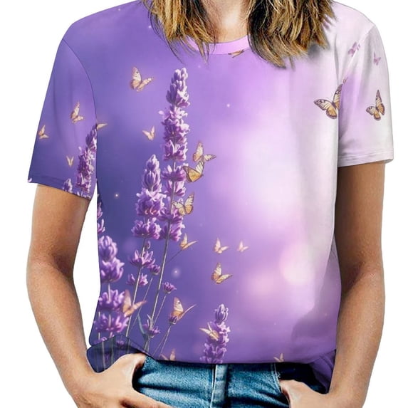 Lavender Women T-Shirt Classic O Neck T-Shirts Short-Sleeve Trendy Animal Print Design Tshirt Casual Clothing