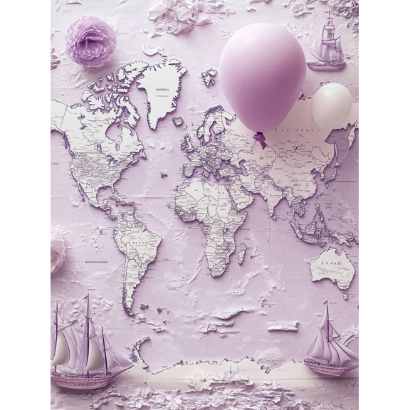Lavender World Map Canvas Wall Art, Perfect for Living Room, Bedroom, Study, Office, and Hallway Decoration.