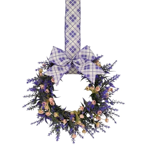 Lavender Wreath for Front Door, Ongmies 1PC Cabinet Wreaths, Purple Lavender Door Wreath, 9.06 Inch Summer Wreaths, Mini Artificial Floral Decor with Ribbon for Indoor Outdoor