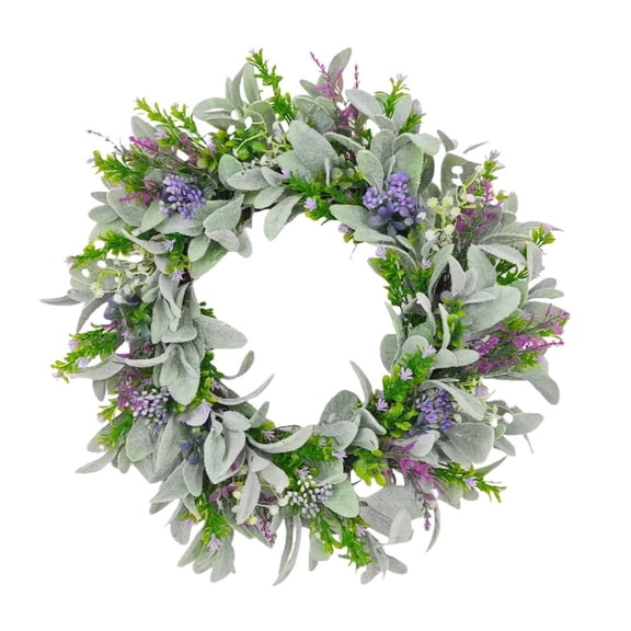 Lavender Wreaths for Front Door, 18 inch Artificial Farmhouse Wreaths for Wall Window Party Wedding Decor Indoor Outdoor Spring Summer Fall Decoration,Rabbit leaf garland door decoration