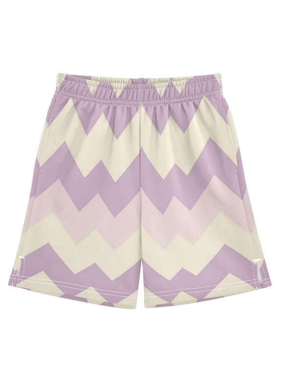 Lavender Zigzag Athletic Shorts Breathable with Comfort Fit Drawstring Casual Sweatshorts Large