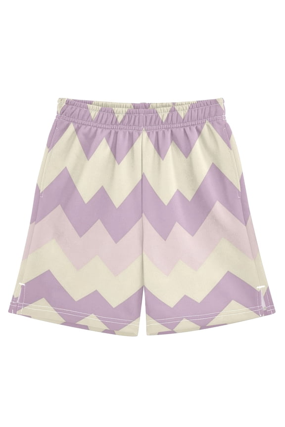 Lavender Zigzag Athletic Shorts Breathable with Comfort Fit Drawstring Casual Sweatshorts X-Large