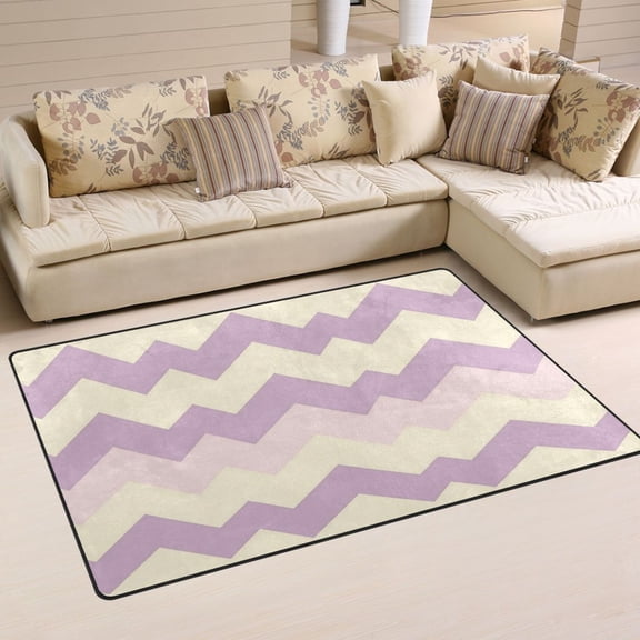 Lavender Zigzag Soft Polyester Area Rug 60''x39'', Non Slip, Memory Foam, Water Absorbent