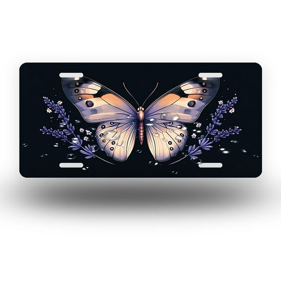 Lavender accented Butterfly Front License Plate, Metal License Plate, Funny Standard Plates Personalized Novelty Decorative For Men/Women/Boys/Girls Car 6×12 Inch