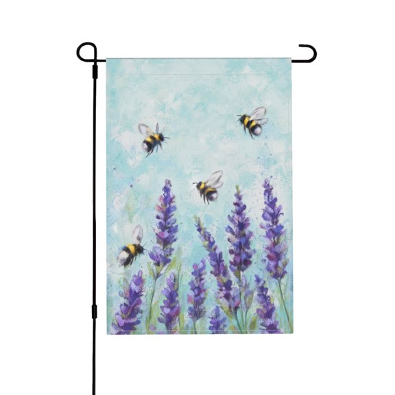 Lavender and Bees Garden Flag Full Color Double Sided Design For Yard 12x18 in