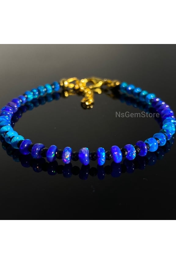 Lavender and Paraiba Opal Beaded Bracelet, AAA Quality Smooth Opal Beads, 18k Gold Vermeil Beaded Bracelet, For Unisex Gift Item
