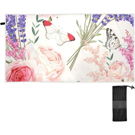 Lavender and Rose Beach Towel 31" x 71", Quick Dry Bath Towel Super Absorbent Lightweight Travel Towel for Beach Yoga Swim Sport Camping Holiday