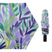 Lavender in Oil Painting Style All Weather Umbrella Triple Folding Parasol 6 Ribs UV Protection Portable