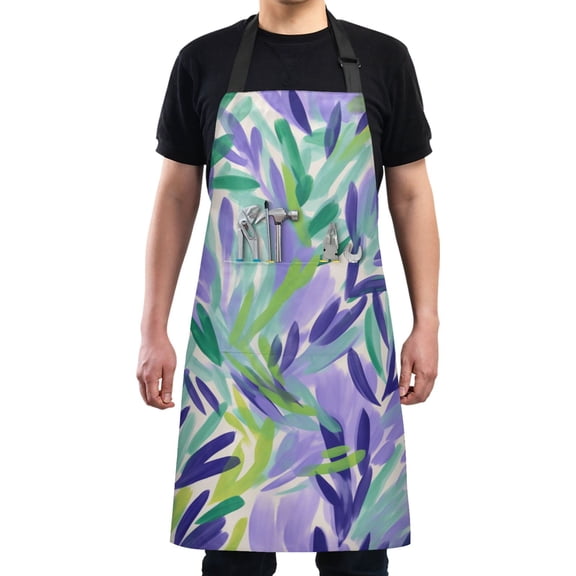 Lavender in Oil Painting Style Chef Kitchen Apron with Pockets for Women Waterproof Aprons for Cooking Baking