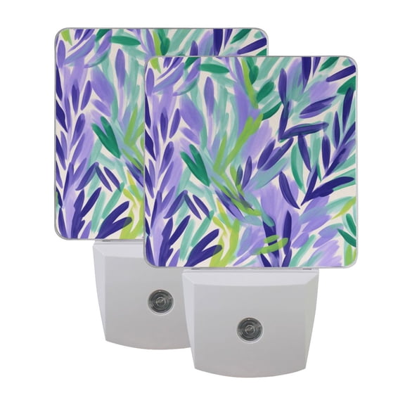 Lavender in Oil Painting Style LED Night Light with Smart Sensor Plug Into Wall Dusk to Dawn 2 packs