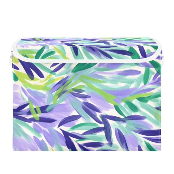 Lavender in Oil Painting Style Large Storage Bins with Linen Collapsible Lid Storage Box 16.7 x 12.6 x 11.8in
