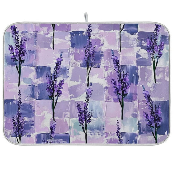 Lavender on Grid Dish Drying Mats Kitchen Mat Microfiber Counter Absorbent Dish Pad Drainer Rack 16"x18"