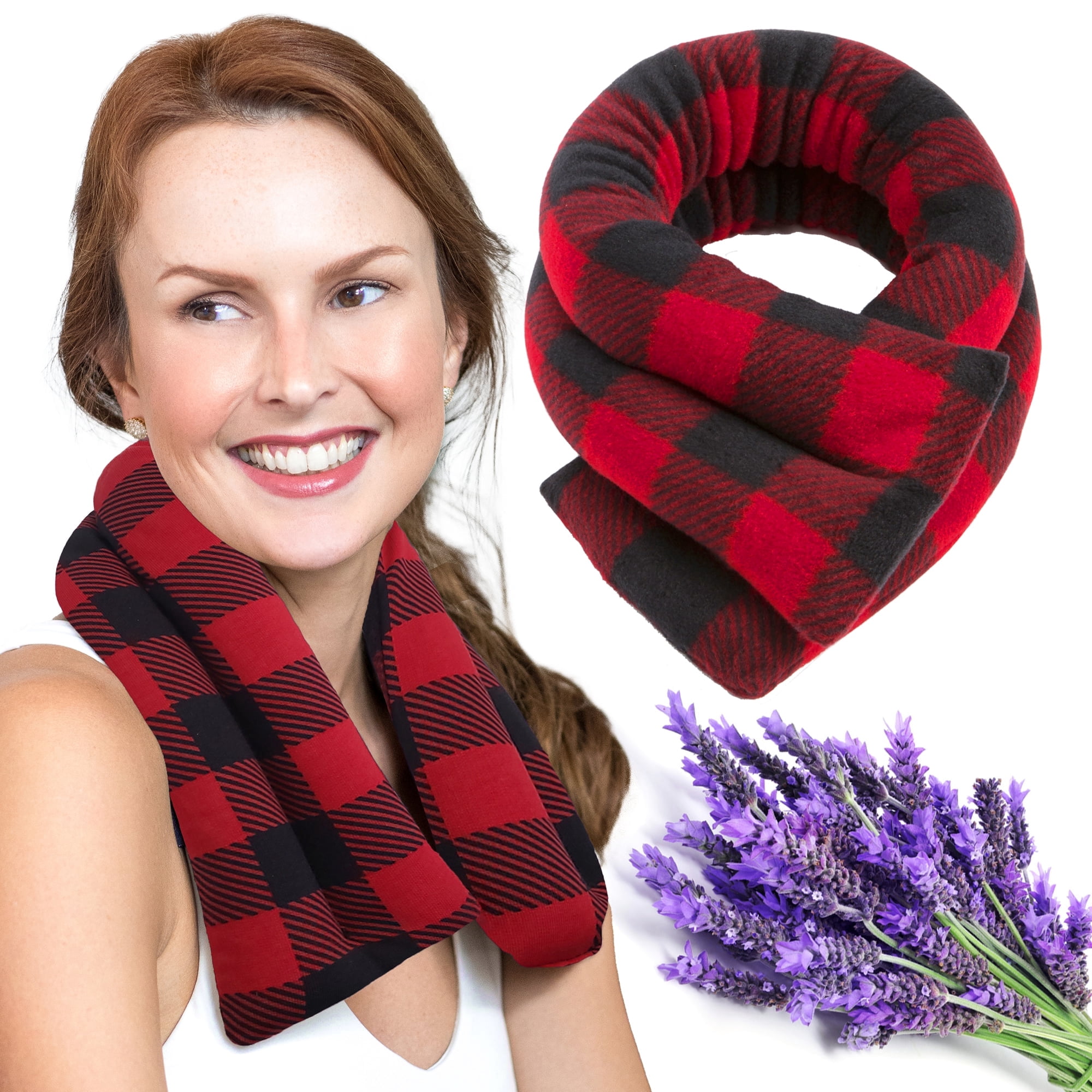 Sunny Bay Microwave Heating Pad, Microwavable Cold or Heated Neck and Shoulder Wrap with Lavender, Anti Anxiety Beanbag Hot or Cool Pack for Pain Relief, 26x5 Inches (Buffalo Plaid)