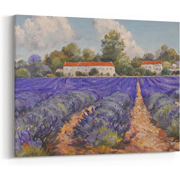 Lavenders Field in the Country Side Under A Sunny Sky, Premium Gallery Wrapped Canvas Wall Art Decor 12x18 Inch