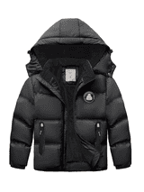 Lavenicole Ski Coat Black Puffer Winter Jacket Thick Fleece Lined Warm Hooded Outerwear for Boys 4-15
