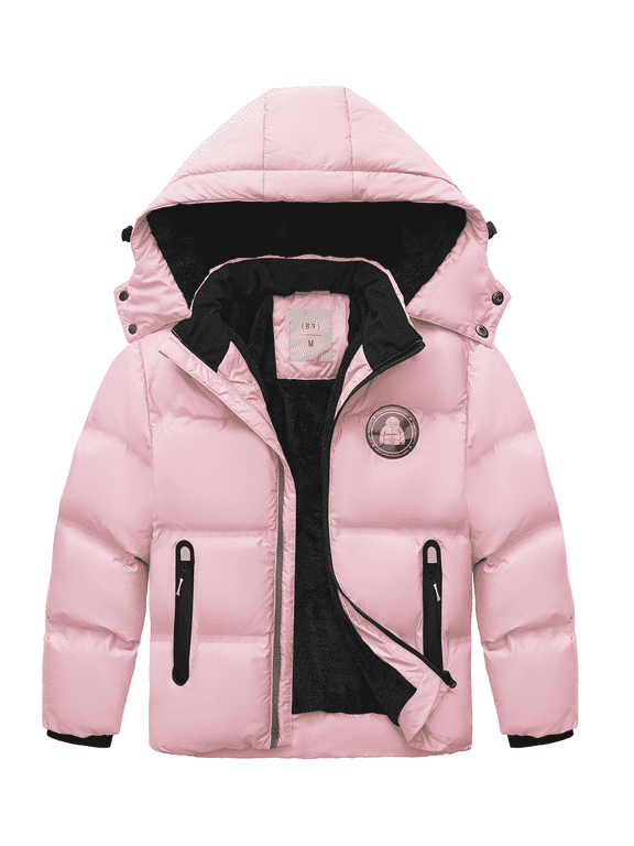 Ski Coat Pink Puffer Winter Jacket Thick Fleece Lined Warm Hooded Outerwear for Girls 4-15