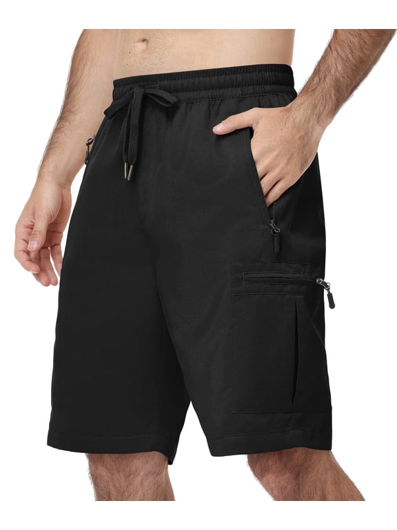 Men's Cargo Shorts Outdoor Lightweight Summer Casual Bermuda Shorts with Multi Zipper Pockets Black 38W