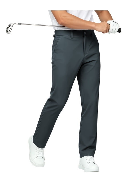 Men's Golf Work Pants 30" 32" Classic Fit Stretch Flat Front Casual Dress Pants with Pockets Dark Gray