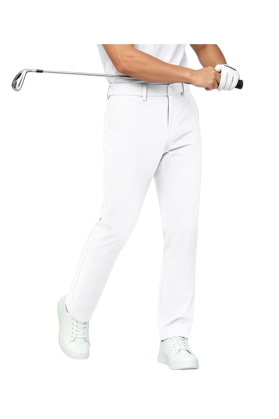 Men's Golf Work Pants 30" 32" Classic Fit Stretch Flat Front Casual Dress Pants with Pockets White