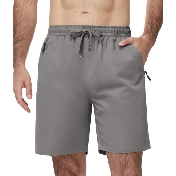 Lavenicole Men's Shorts Summer Casual Elastic Waist Drawstring, Lightweight with Zipper Pockets Gray 34W