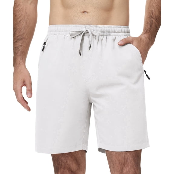 Lavenicole Men's Work Shorts, Elastic Waist Shorts, Zipper Pockets, Side Slits, for Daily Outdoor White 36W