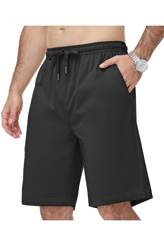 Men's Stretch Shorts 4-Pocket Casual Classic Summer Beach Shorts Drawstring Black 36W