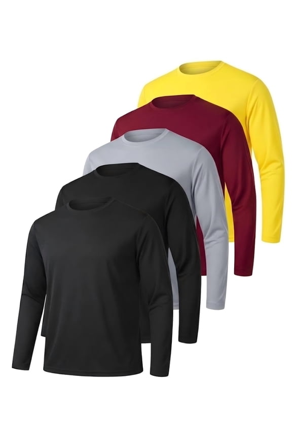 5 Pack Men's UPF Sun Protection Long Sleeve Shirts Moisture Wicking Fishing Hiking Workout 2XL