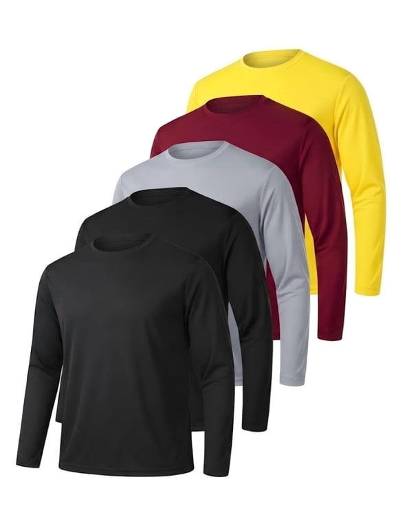 5 Pack Men's UPF Sun Protection Long Sleeve Shirts Moisture Wicking Fishing Hiking Workout 3XL