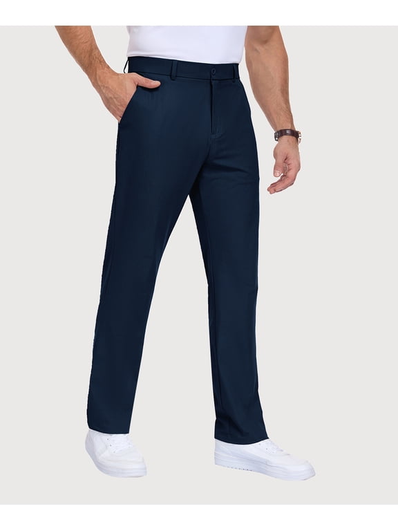 Men's Casual Golf Pants, Stretch Lightweight Dress Pants with Elastic Waist & 4 Pockets, Navy