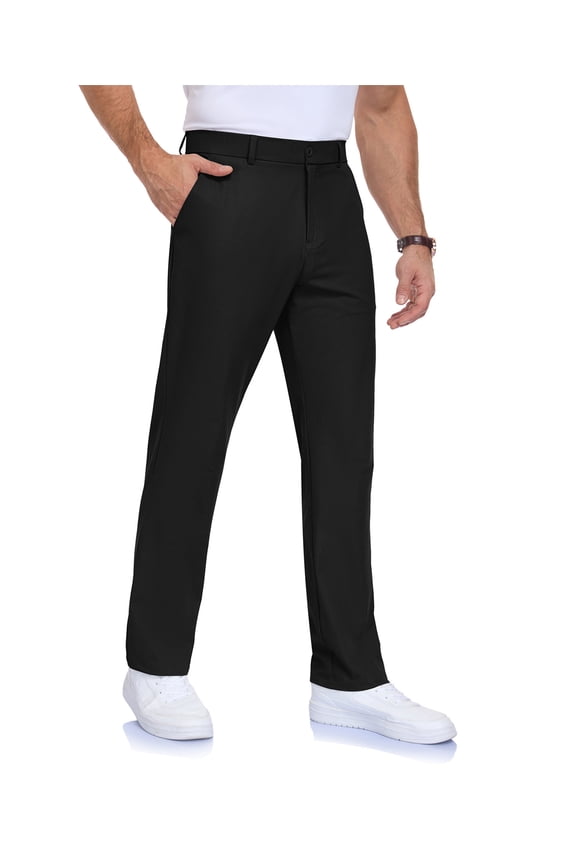 Men's Golf Dress Pants, Lightweight Stretch Casual Pants, Elastic Waist with 4 Pockets, Black
