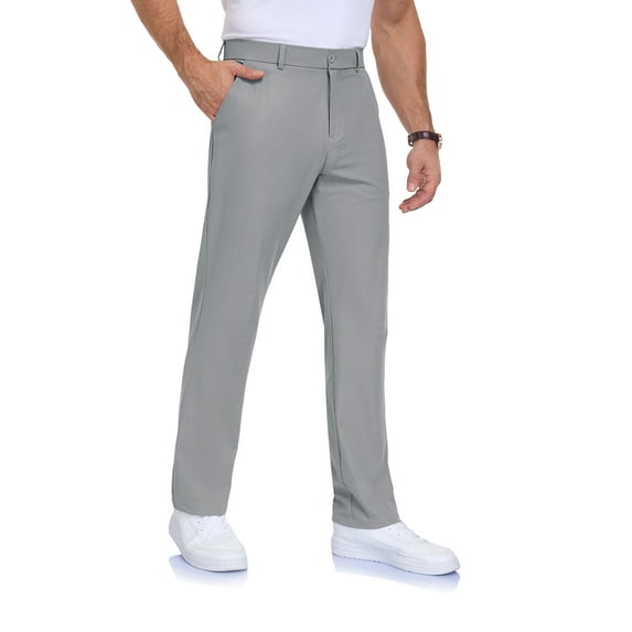 Lavenicole Mens Golf Pants Stretch Casual Dress Pants Elastic Waist Button Closure Lightweight with 4 Pockets Lightgray