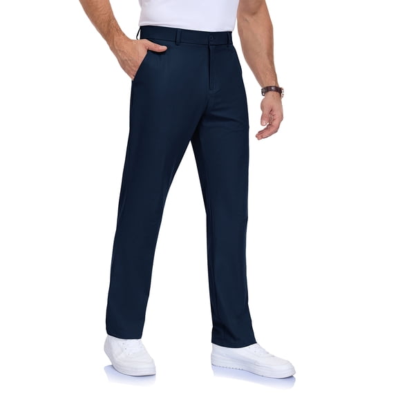 Lavenicole Mens Golf Pants Stretch Casual Dress Pants Elastic Waist Button Closure Lightweight with 4 Pockets Darknavy