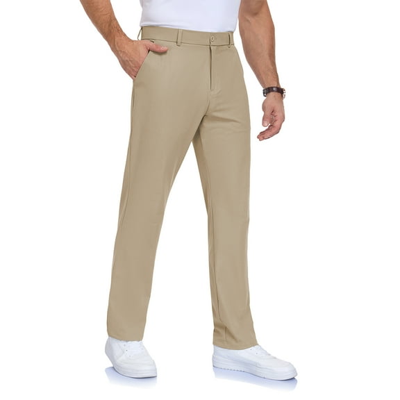 Lavenicole Mens Golf Pants Stretch Work Dress PantS Quick Dry Lightweight Casual Comfy Trousers with Pockets Khaki 30W×32L
